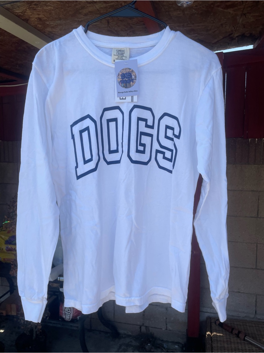Dogs Long-Sleeve Tee in White with Navy Logo -